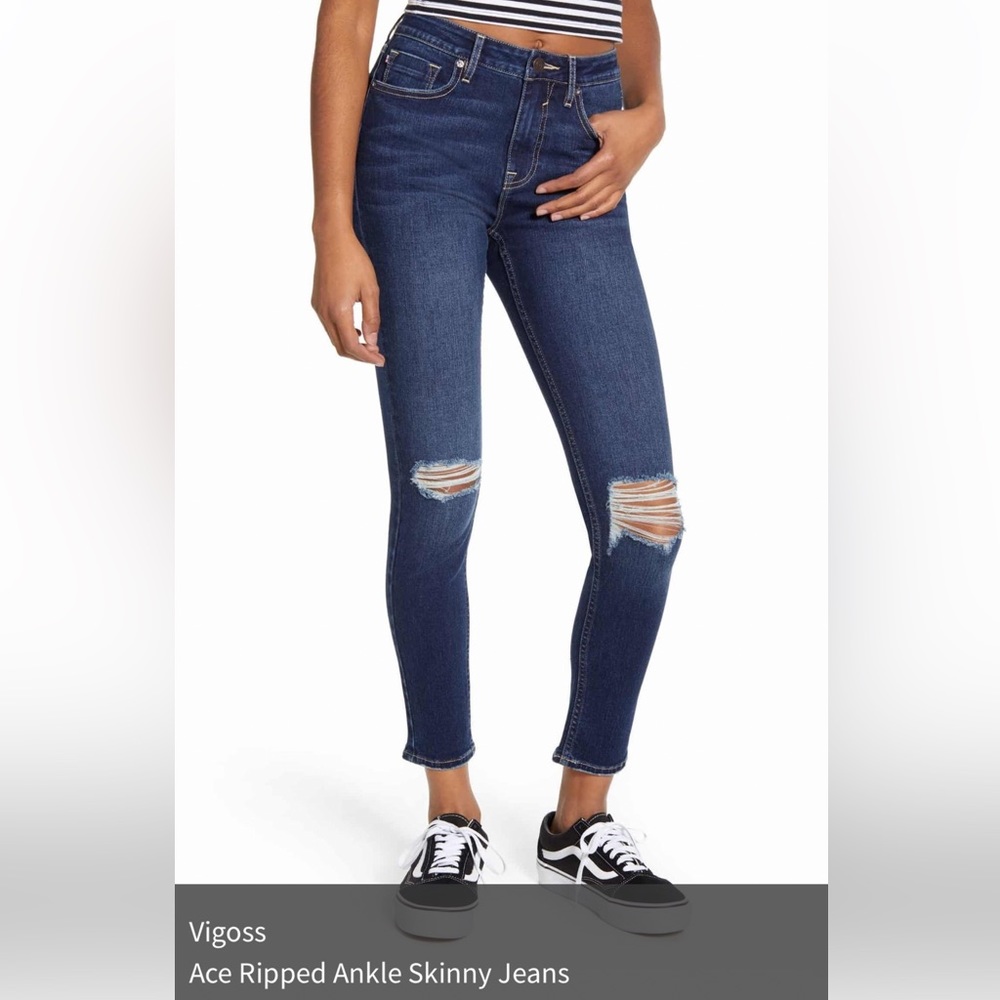Vigoss Ace Skinny High Rise Ripped Dark Wash Ripped Jeans - W25/L28